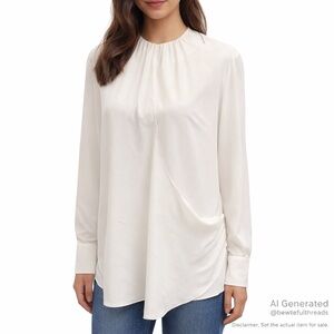 Mango Suit L Winter White Draped Blouse Longline Asymmetrical Elegant